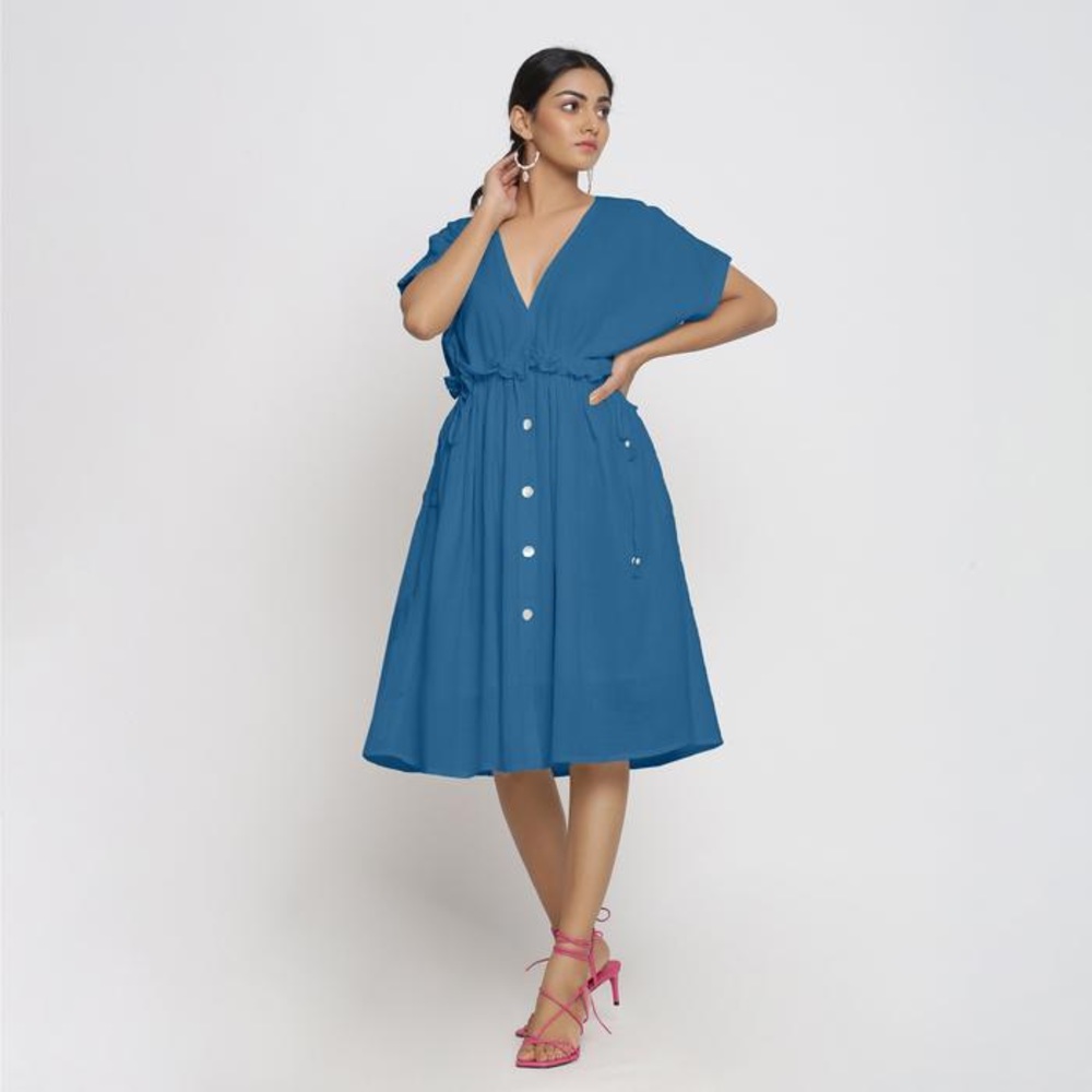 Seamsfriendly Frilled Teal V-Neck Bohemian Dress